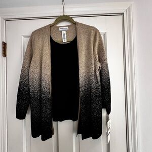 Black and Tan Gradient Cardigan with camisole  attached . Metallic thread PXL